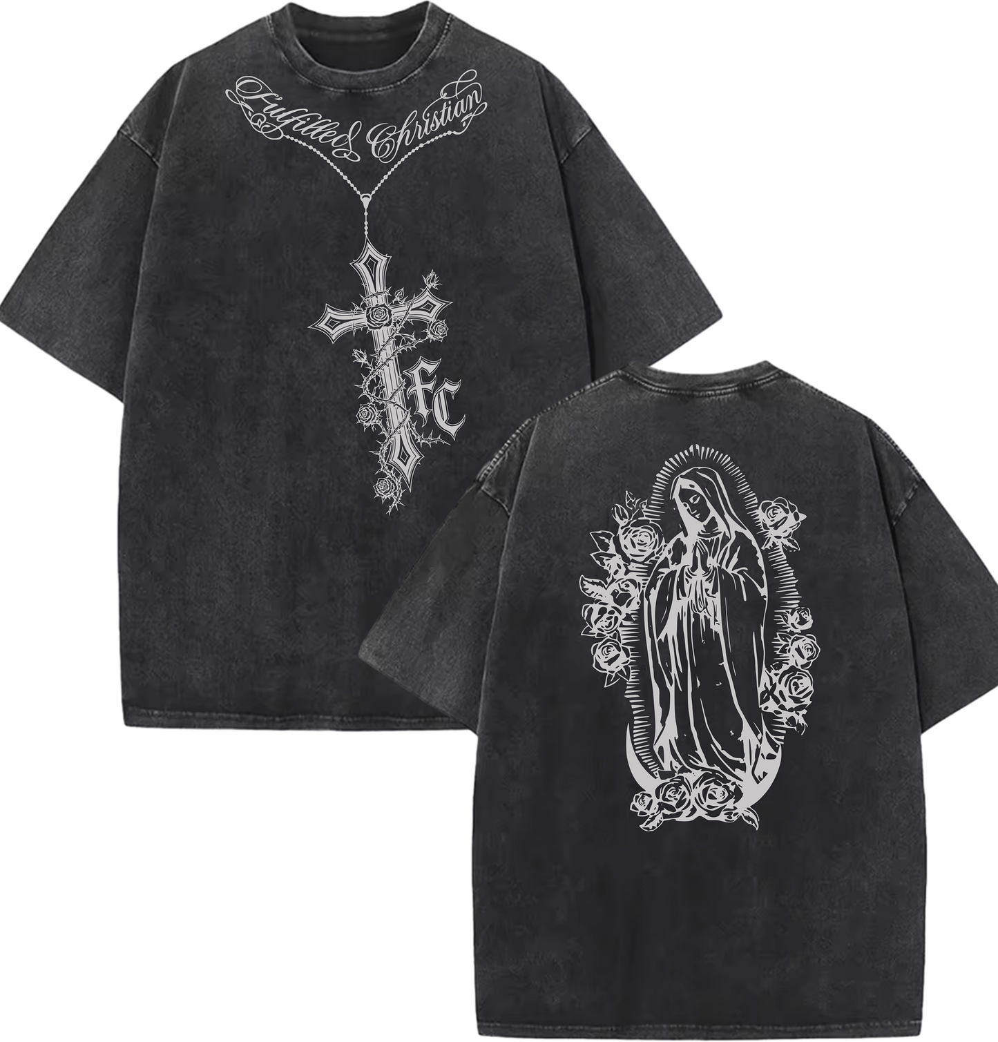 Fulfilled Christian Cross | Mary or Our Lady of Guadalupe | 2 Black Options | Vintage Shirt