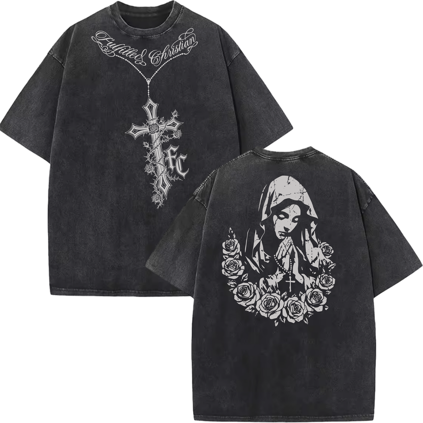 Fulfilled Christian Cross | Mary or Our Lady of Guadalupe | 2 Black Options | Vintage Shirt